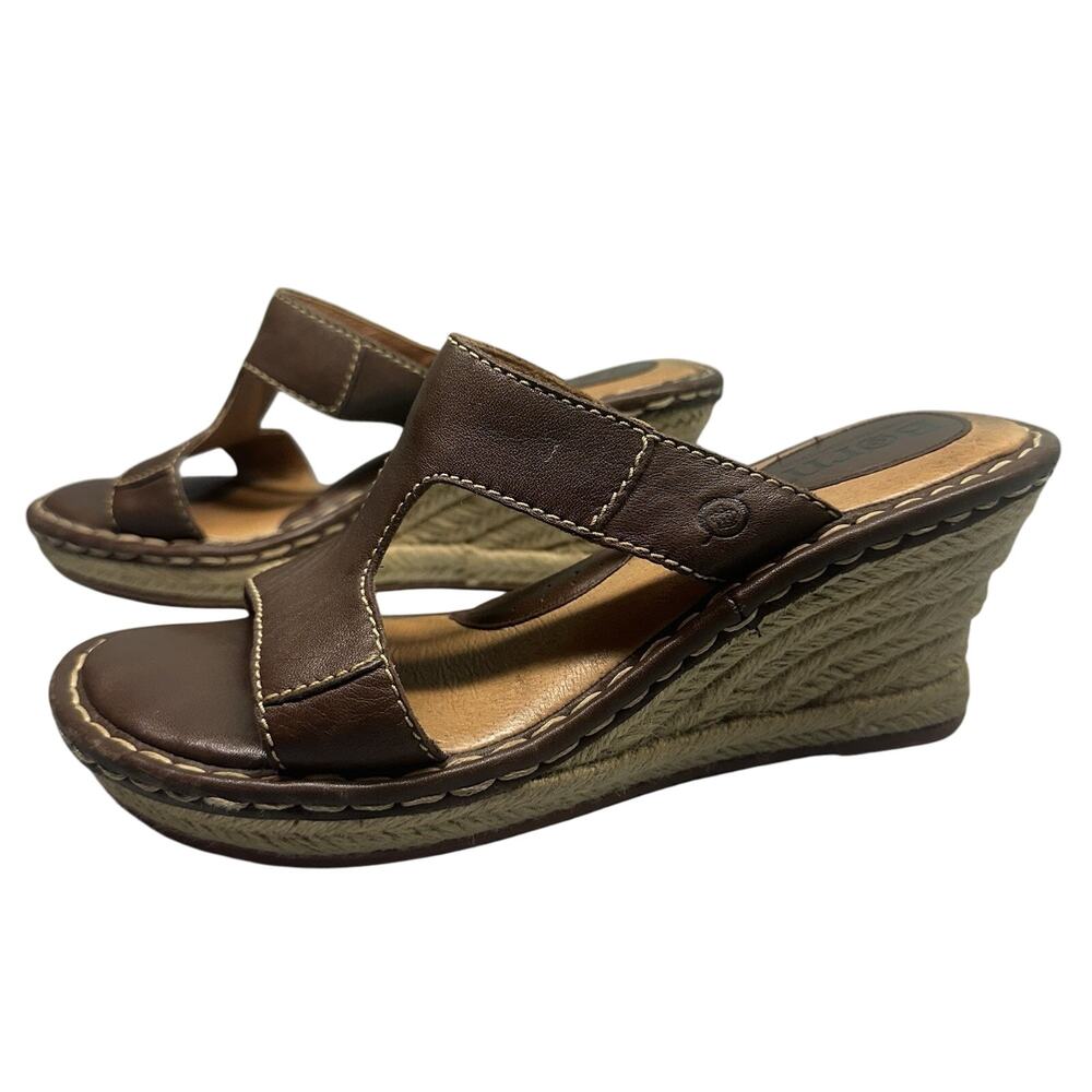 Born Womens Sandals Chocolate Leather Wedge Heels‎ Size US 8/39 Style W6599